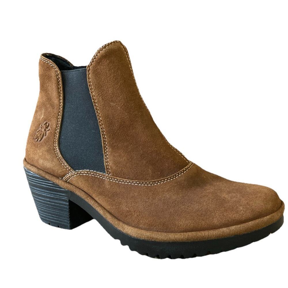 Fly London Chelsea Heeled Boots NWOT Women's Sz39 US‎ 8-8.5 Brown Suede Wote